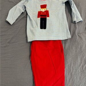 Striped Long Sleeve Shirt with Red Pants Set